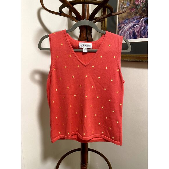 Casual Corner Tops - Retro Vintage Bright Pink and Orange Polka Dot Tank Top - Size M